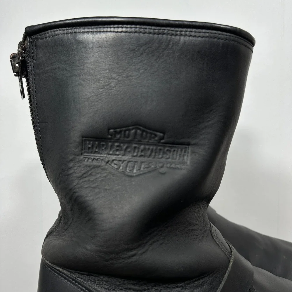 Harley Davidson Engineer Boots Mens Black Good Leather Back‎ Zip Buckle Biker